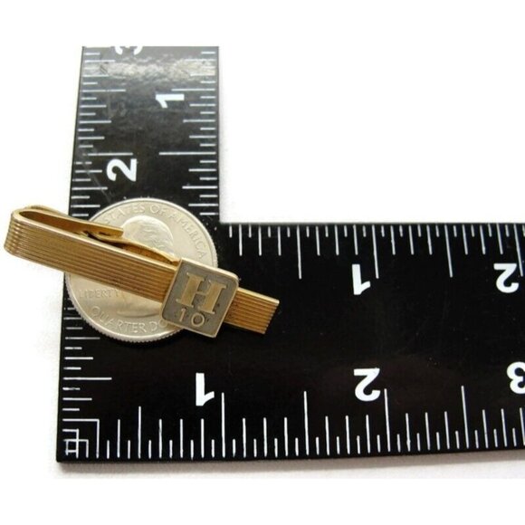 1 5/8" 10 Year "H" Service Award 10K Emblem 1/20 12Kt Gold Filled Tie Clip Vtg - Picture 7 of 13